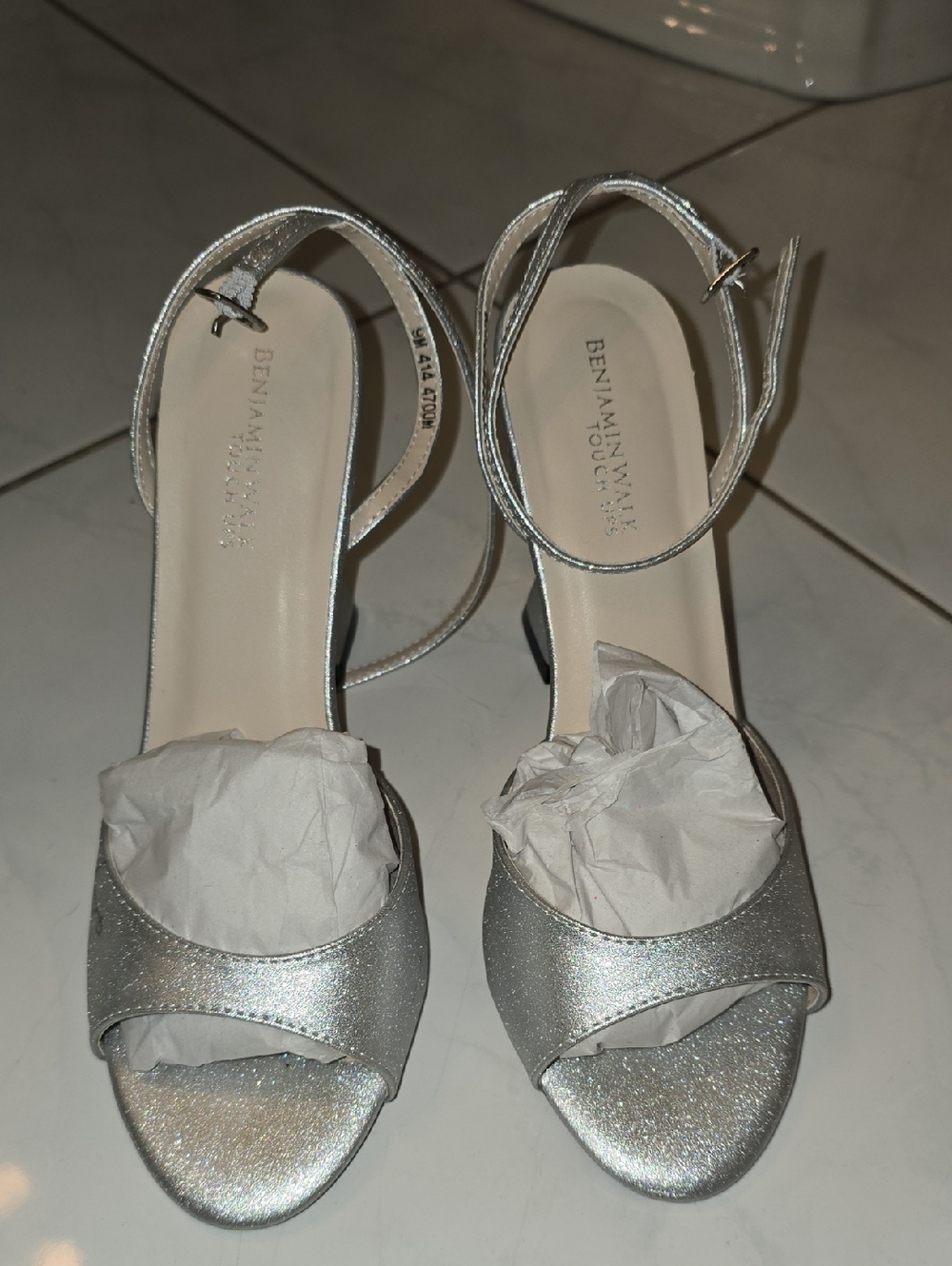 Benjamin Walk Silver Sparkle Ankle-Strap Sandals